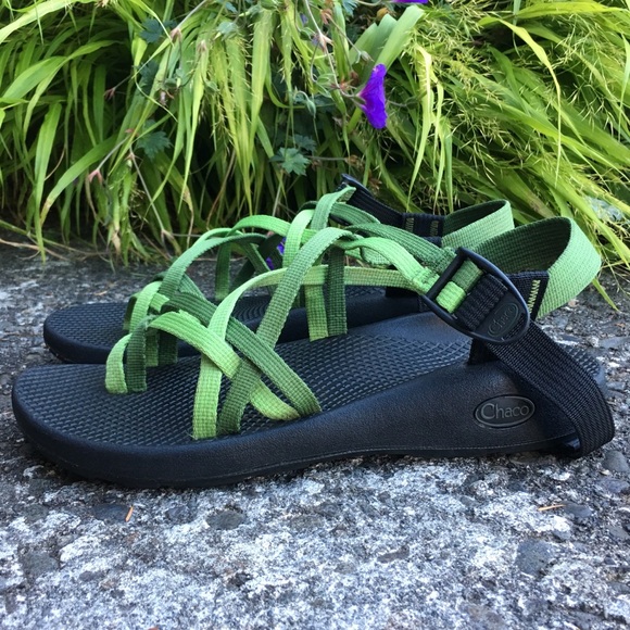 Chaco Shoes - Chaco 2 Strap Toe Loop Sandals Green Black